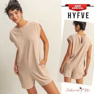 HYFVE Round Neck Cap Sleeves Side Pockets Relaxed Fit Breezy Romper | Dark Taupe